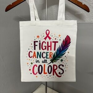 White Tote Bag with Colorful Cancer Awareness Design